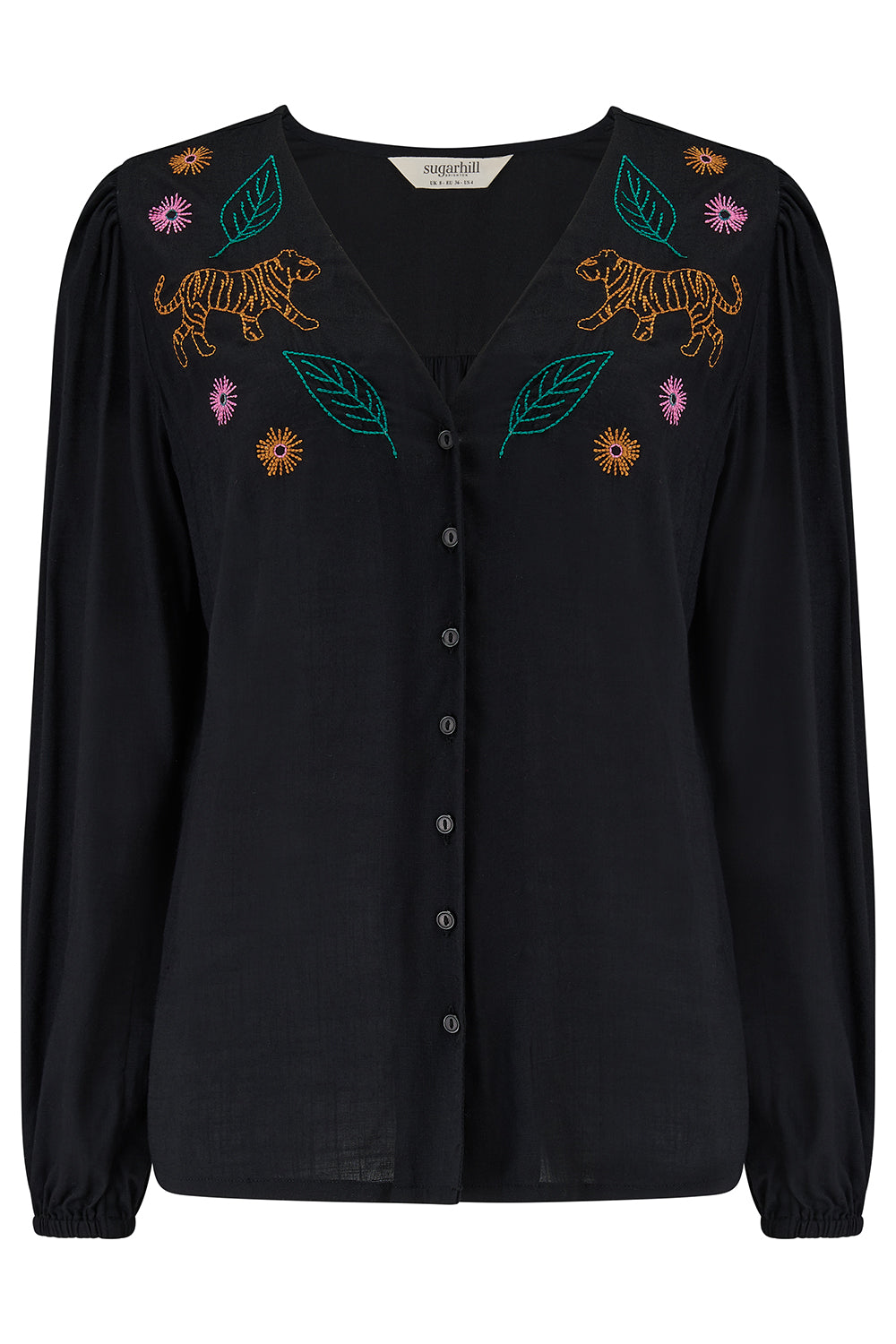 Dawn Blouse - Black, Tiger Embroidery