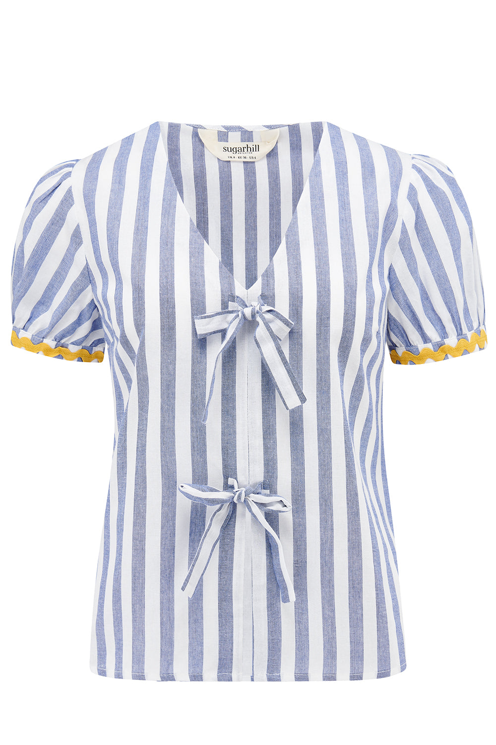 Adaline Bow Top - Off-White/Blue, Bakers Stripe