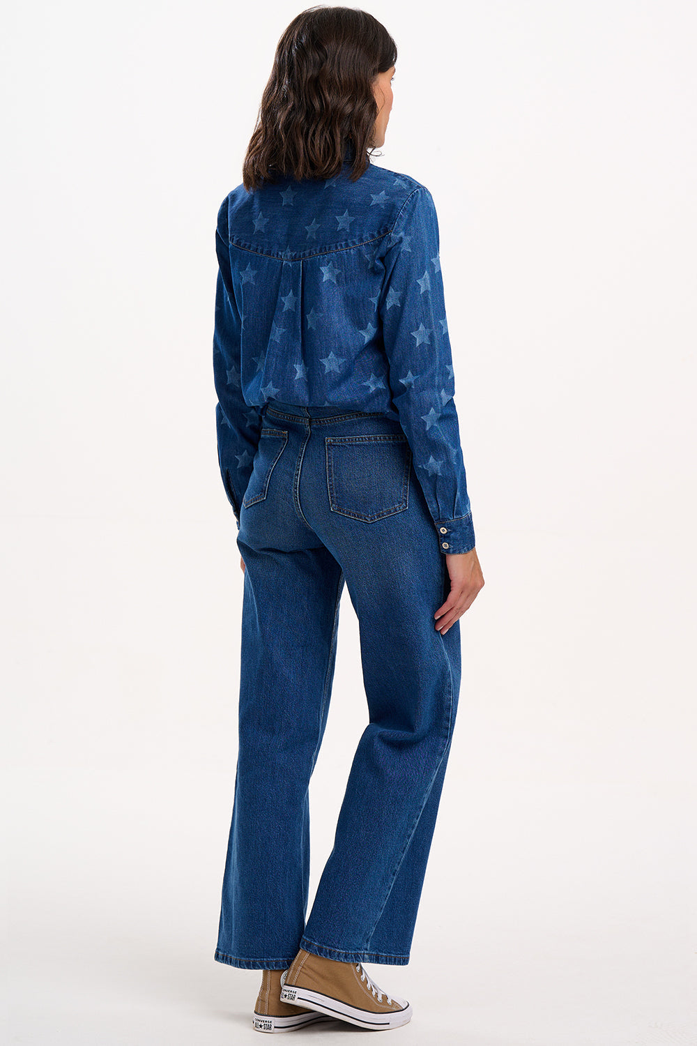 Alexia Shirt - Mid Blue Denim, Bleached Stars