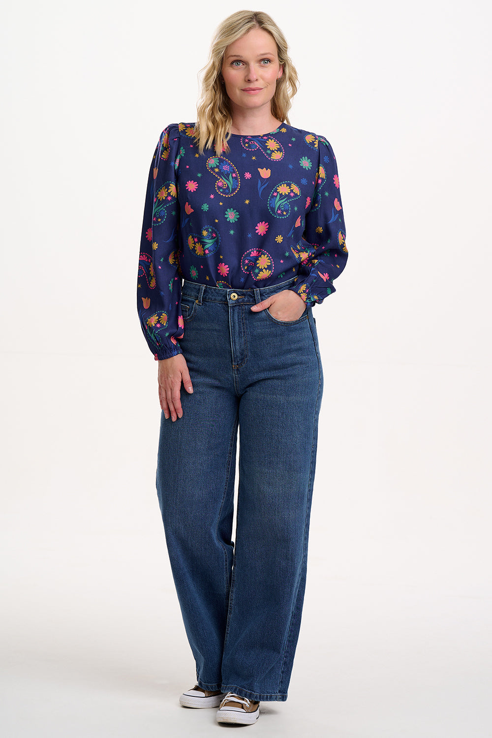 Elaina Blouse - Bright Navy, Blooming Paisley