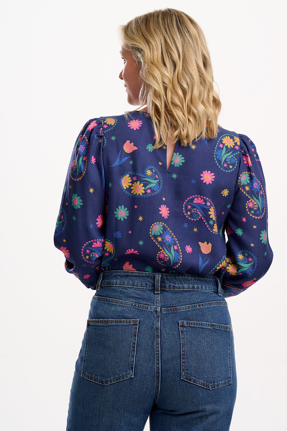 Elaina Blouse - Bright Navy, Blooming Paisley