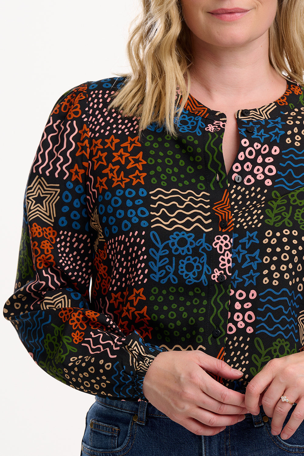 Hannah Shirt - Black/Multi, Doodle Checkerboard