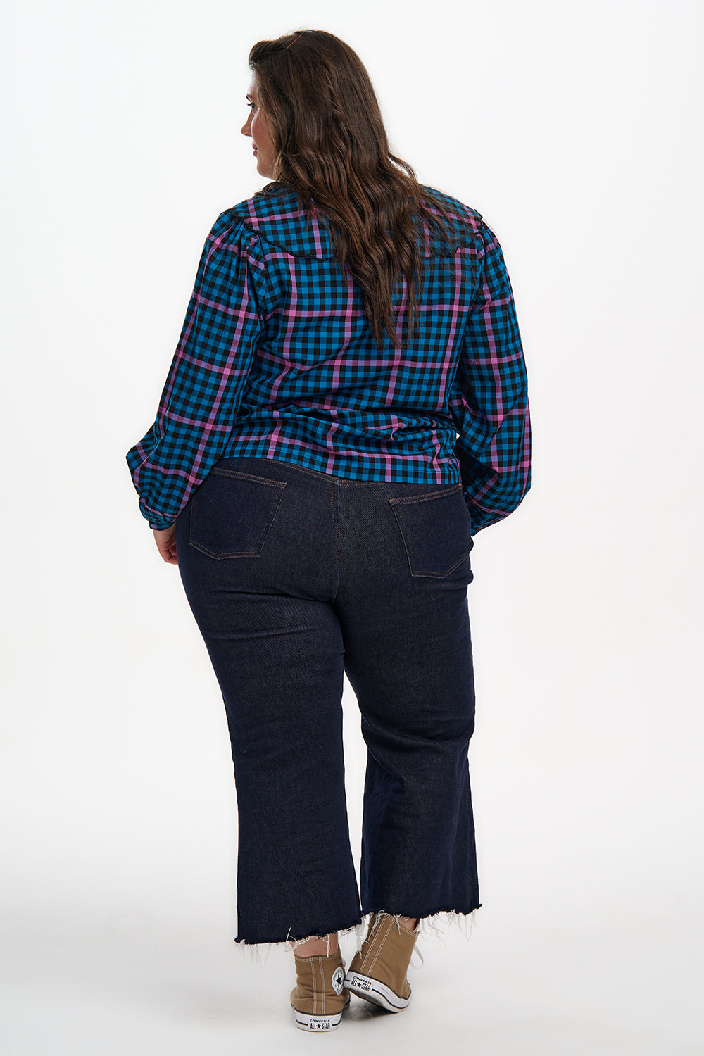 Nessie Scallop Collar Blouse - Black/Teal, Twilight Gingham