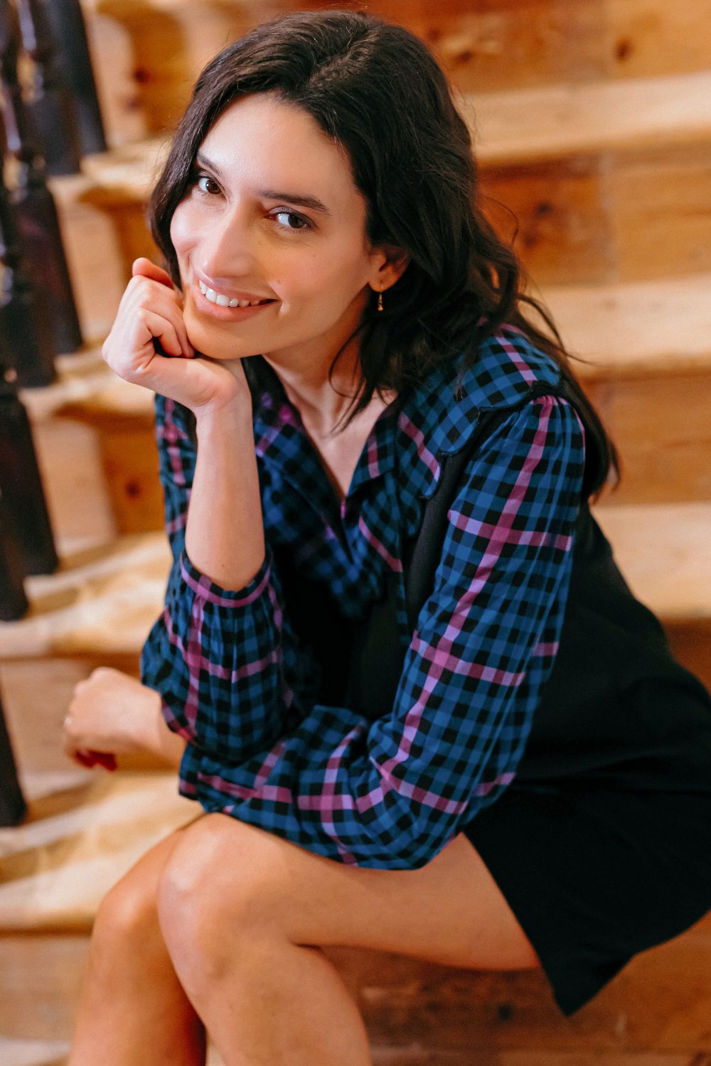 Nessie Scallop Collar Blouse - Black/Teal, Twilight Gingham