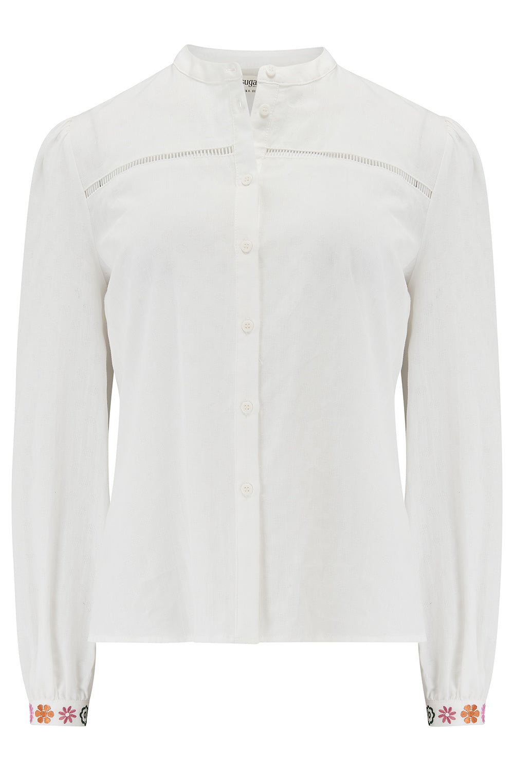 Regina Blouse - Off-White, Floral Cuff