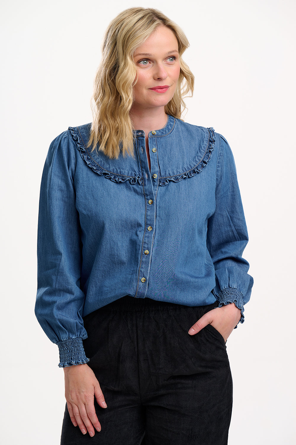 Heidi Frill Shirt - Washed Blue