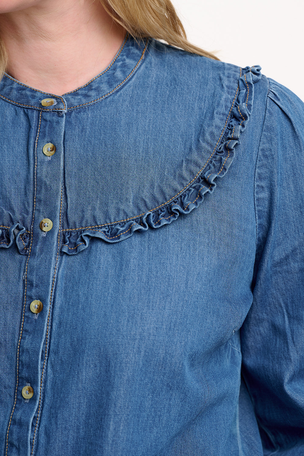 Heidi Frill Shirt - Washed Blue