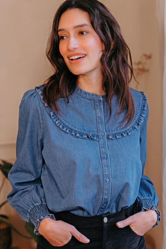 Heidi Frill Shirt - Washed Blue