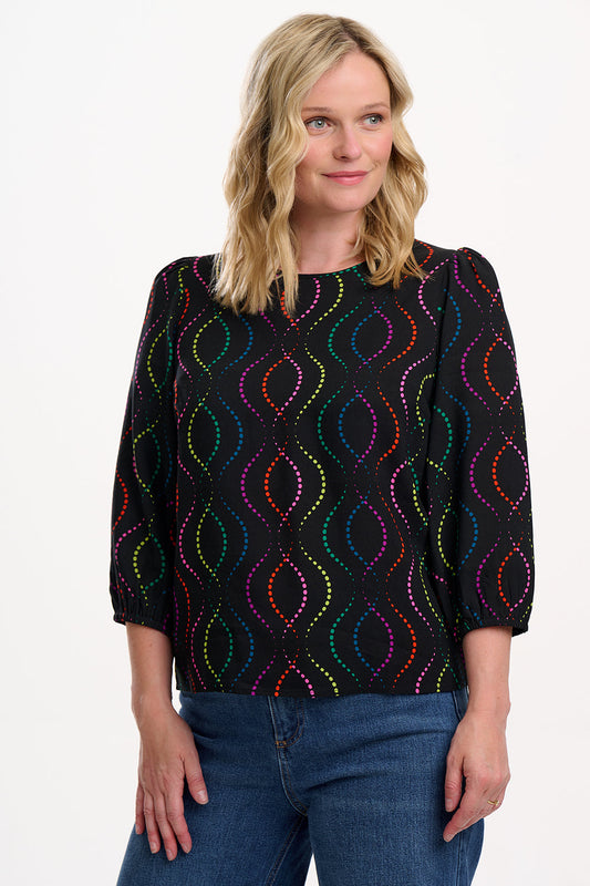 Wendy Blouse - Black, Dotted Waves