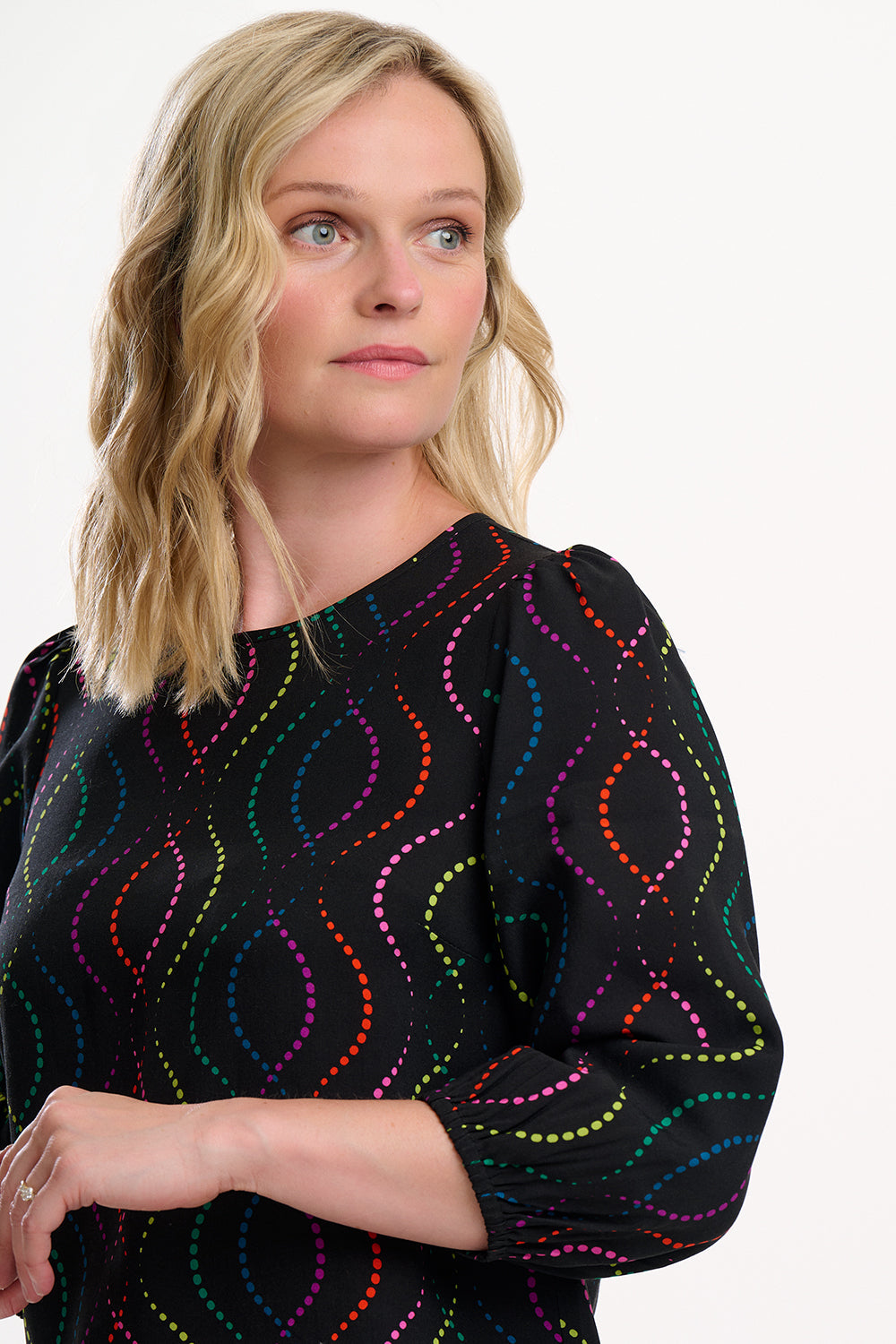 Wendy Blouse - Black, Dotted Waves