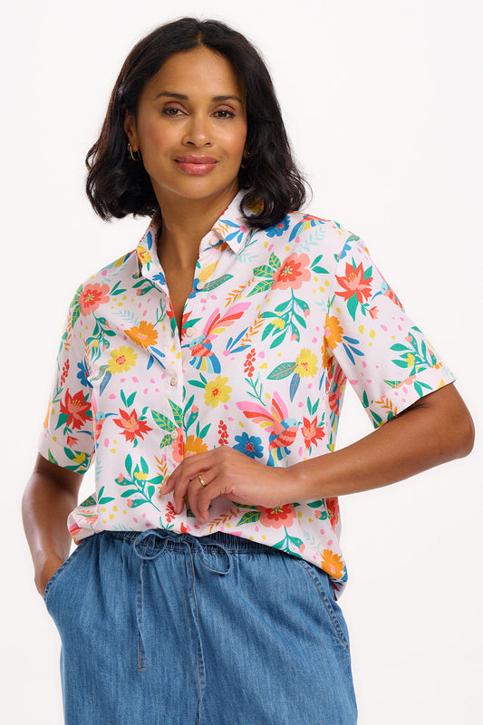 Andromeda Shirt - Off-White, Tropical Hummingbird