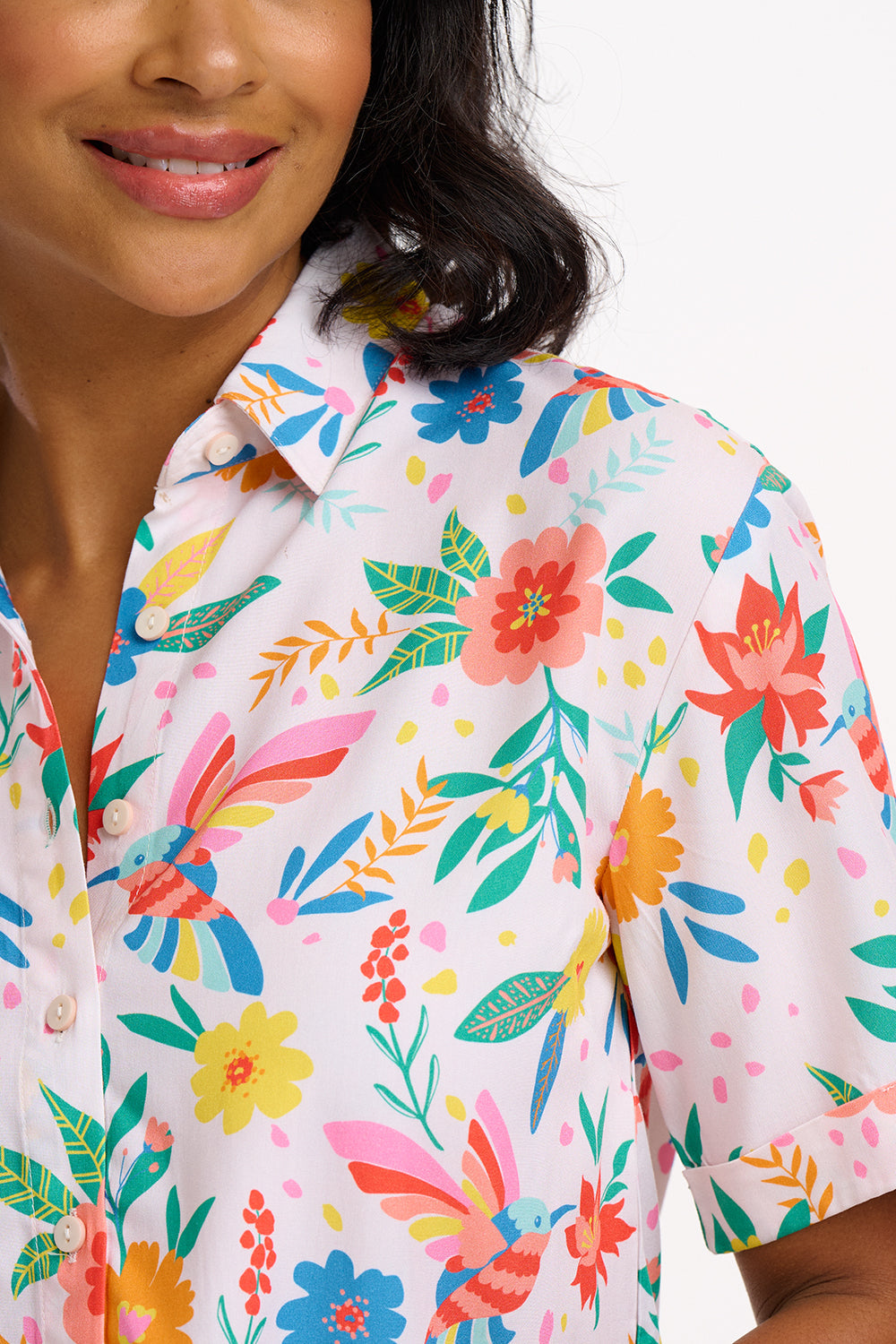 Andromeda Shirt - Off-White, Tropical Hummingbird