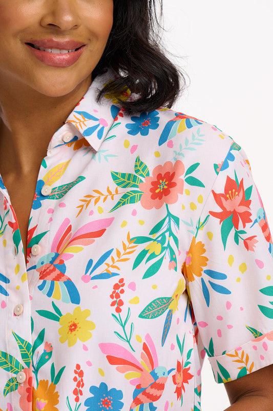 Andromeda Shirt - Off-White, Tropical Hummingbird