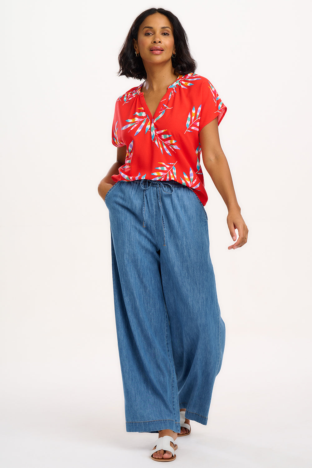 Marielle Blouse - Red, Rainbow Fronds