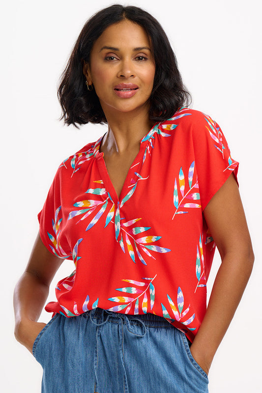Marielle Blouse - Red, Rainbow Fronds