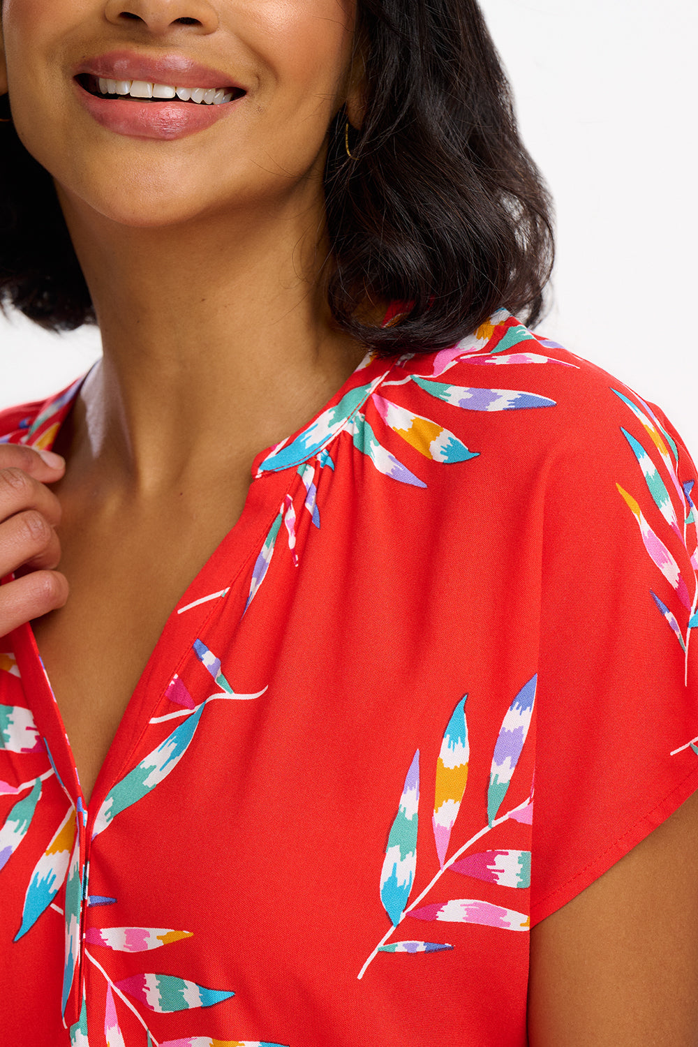 Marielle Blouse - Red, Rainbow Fronds