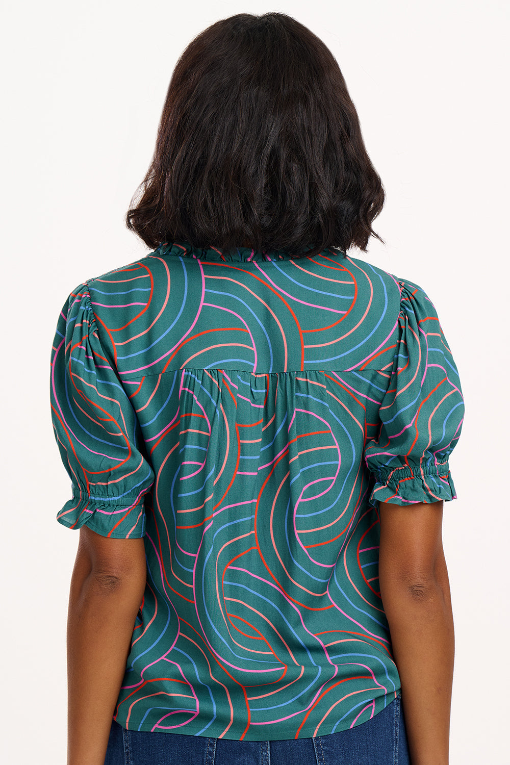 Virginia Shirred Top - Green, Concentric Circles