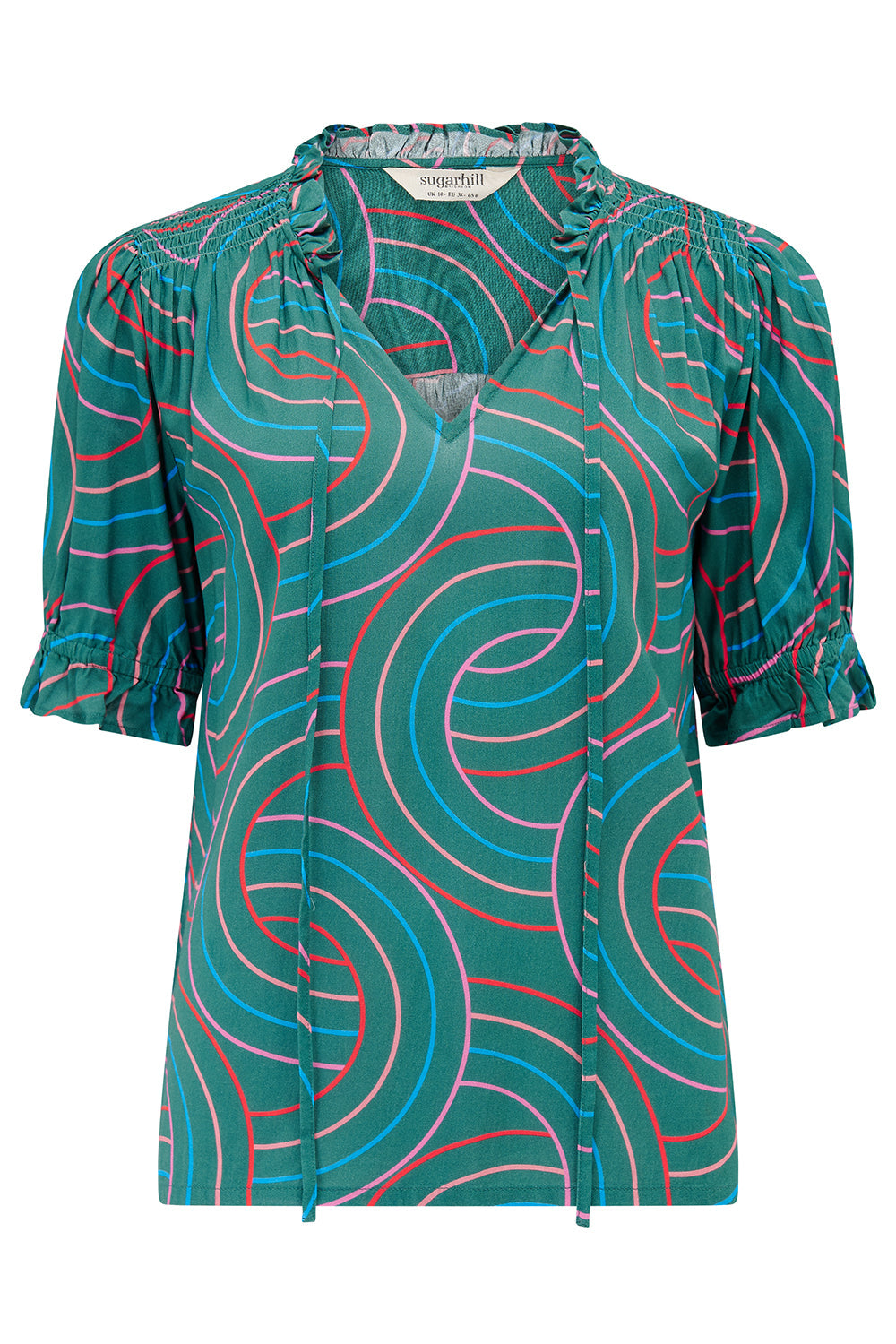 Virginia Shirred Top - Green, Concentric Circles