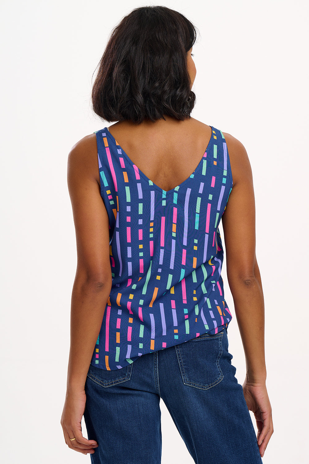 Romy Vest Top - Blue, Broken Lines