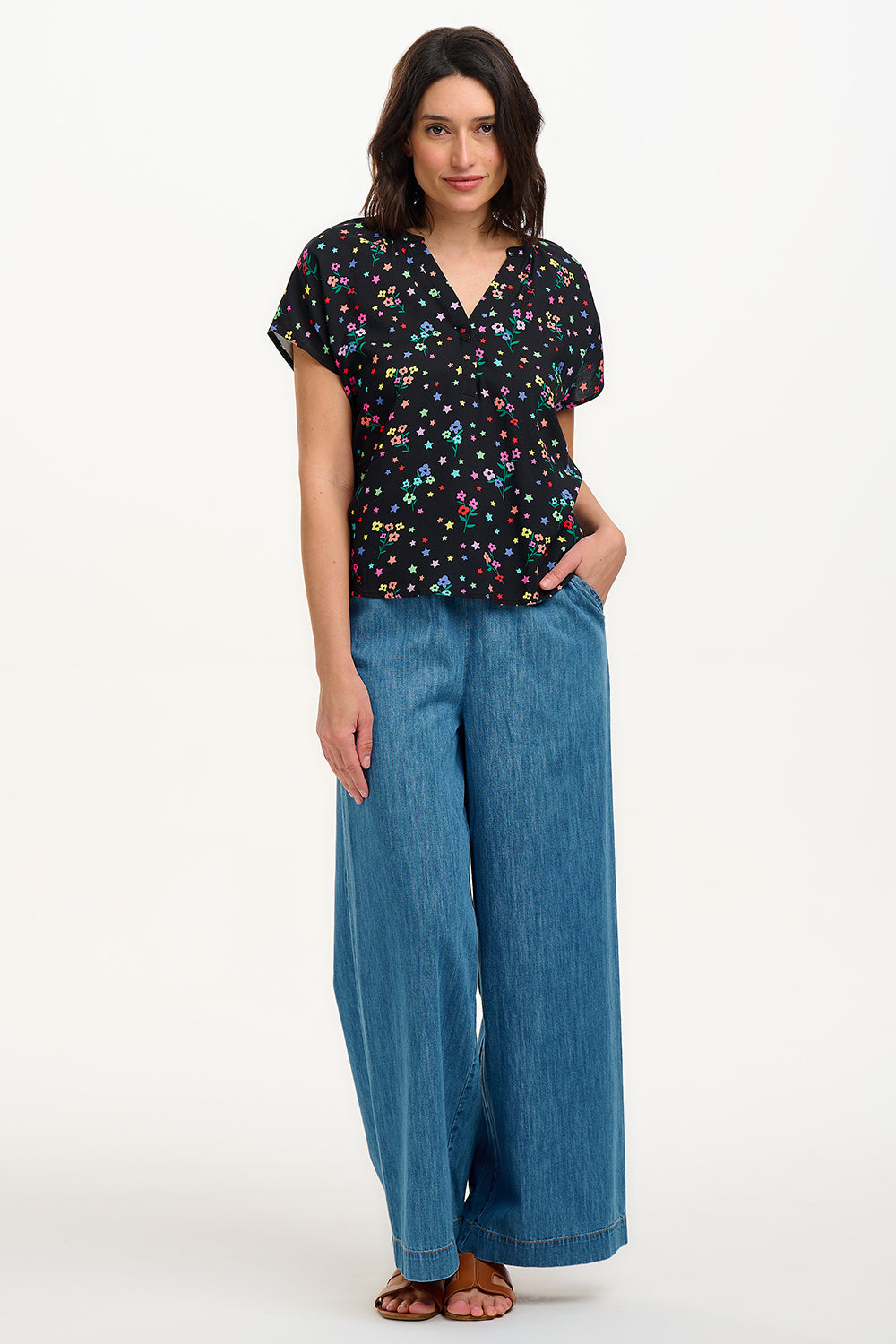 Marielle Blouse - Black, Rainbow Sprigs