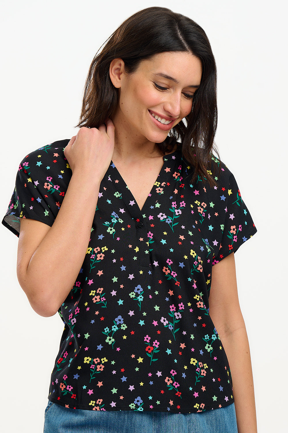 Marielle Blouse - Black, Rainbow Sprigs