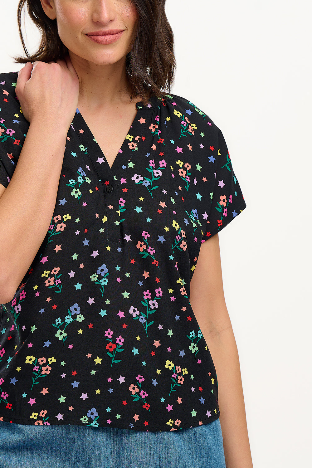 Marielle Blouse - Black, Rainbow Sprigs