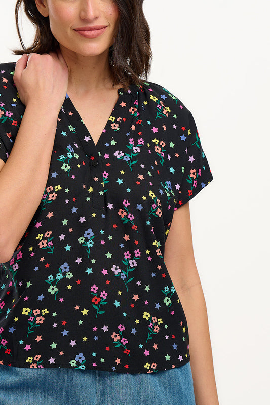 Marielle Blouse - Black, Rainbow Sprigs