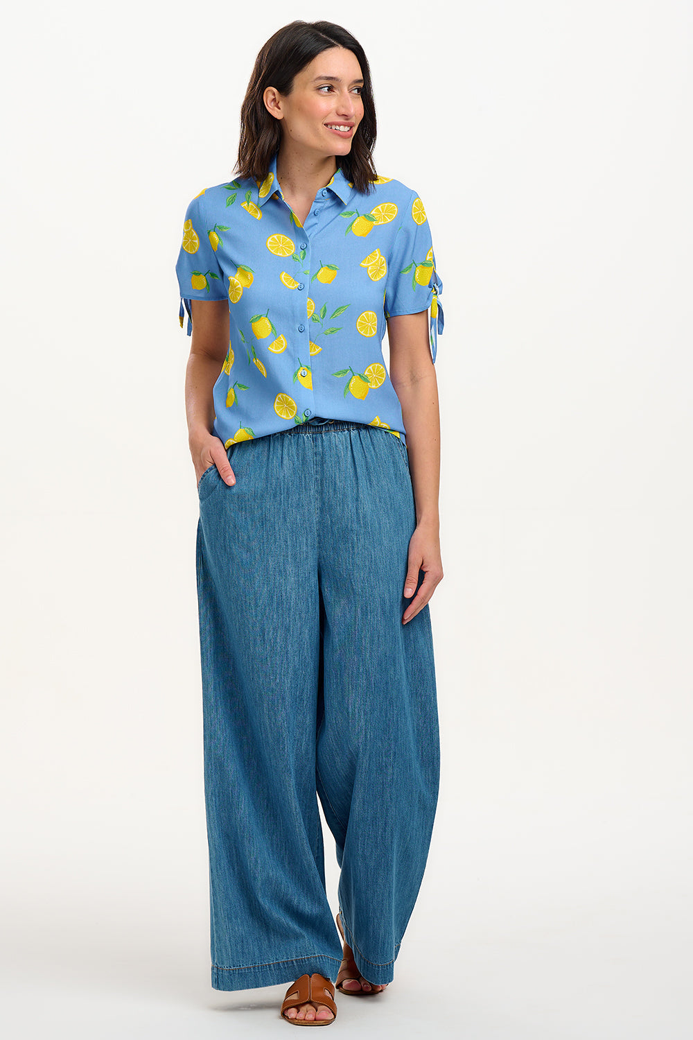 Antonia Tie Shirt - Blue, Lemon Drizzle