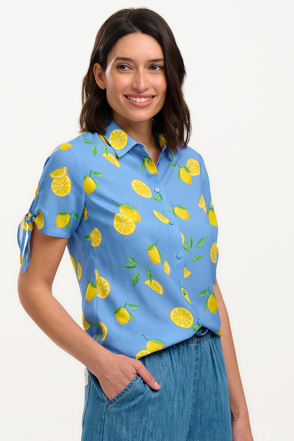 Antonia Tie Shirt - Blue, Lemon Drizzle