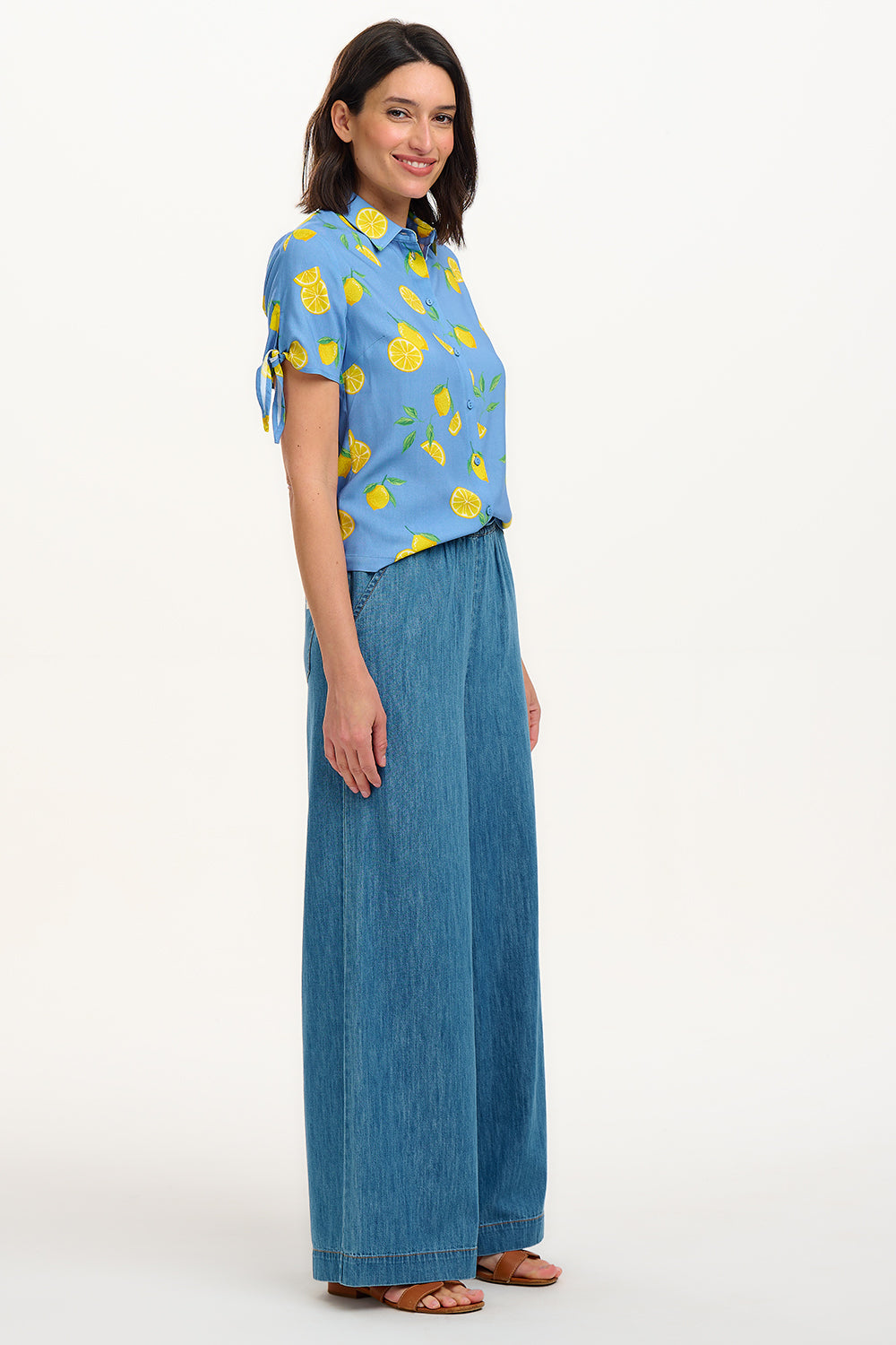 Antonia Tie Shirt - Blue, Lemon Drizzle