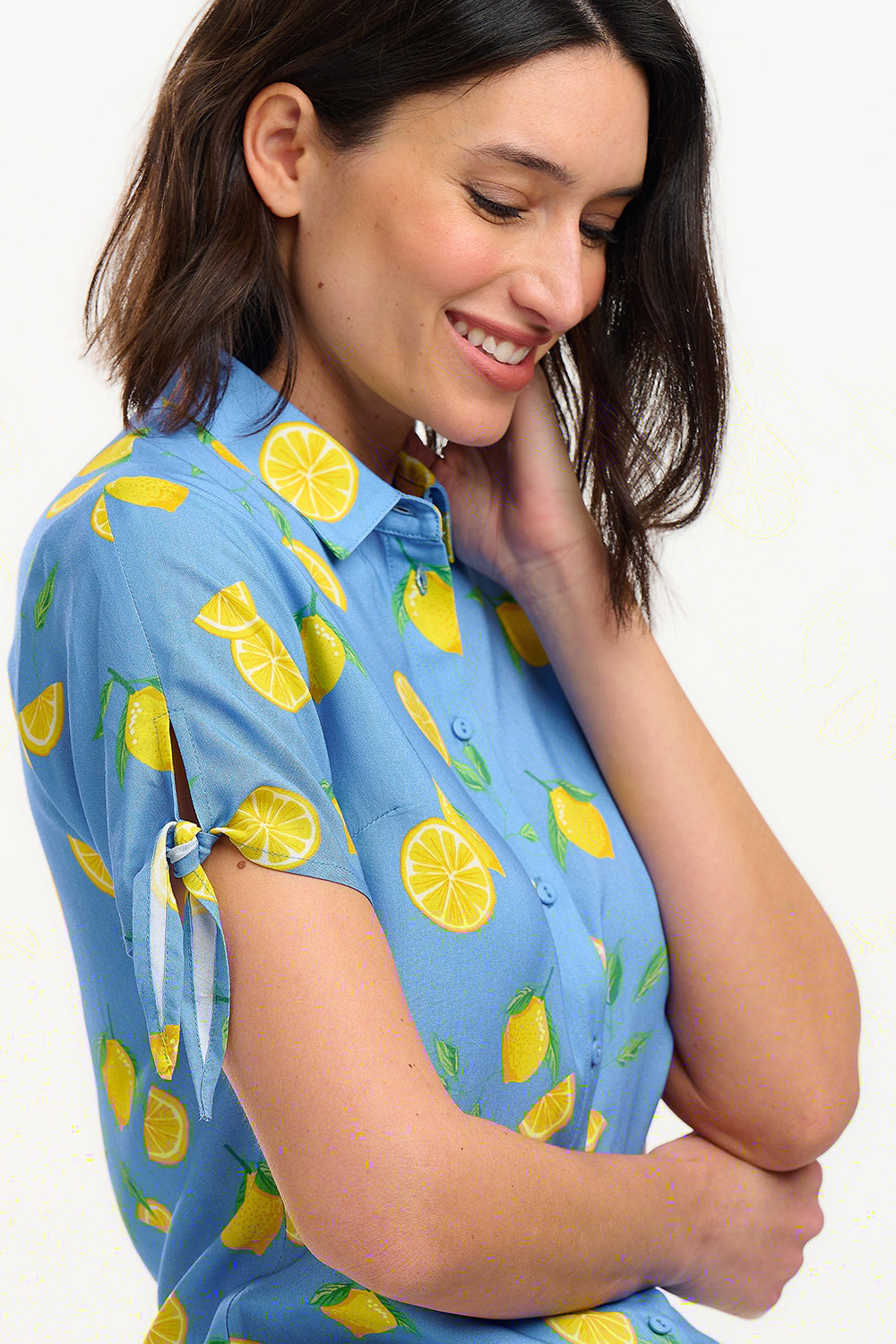 Antonia Tie Shirt - Blue, Lemon Drizzle
