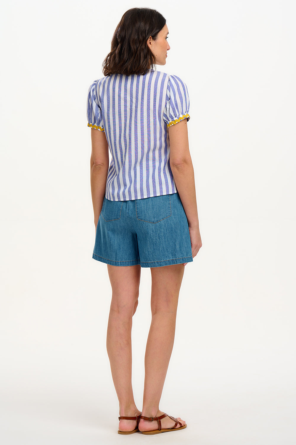 Adaline Bow Top - Off-White/Blue, Bakers Stripe